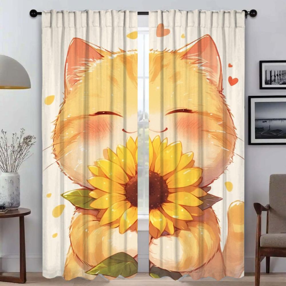Die Katze und die Sonnenblume Vorhänge für Wohnzimmer Vorhang für Zimmer 2 Panel Halloween Dekoration Schattierungen Home Interior Vorhänge