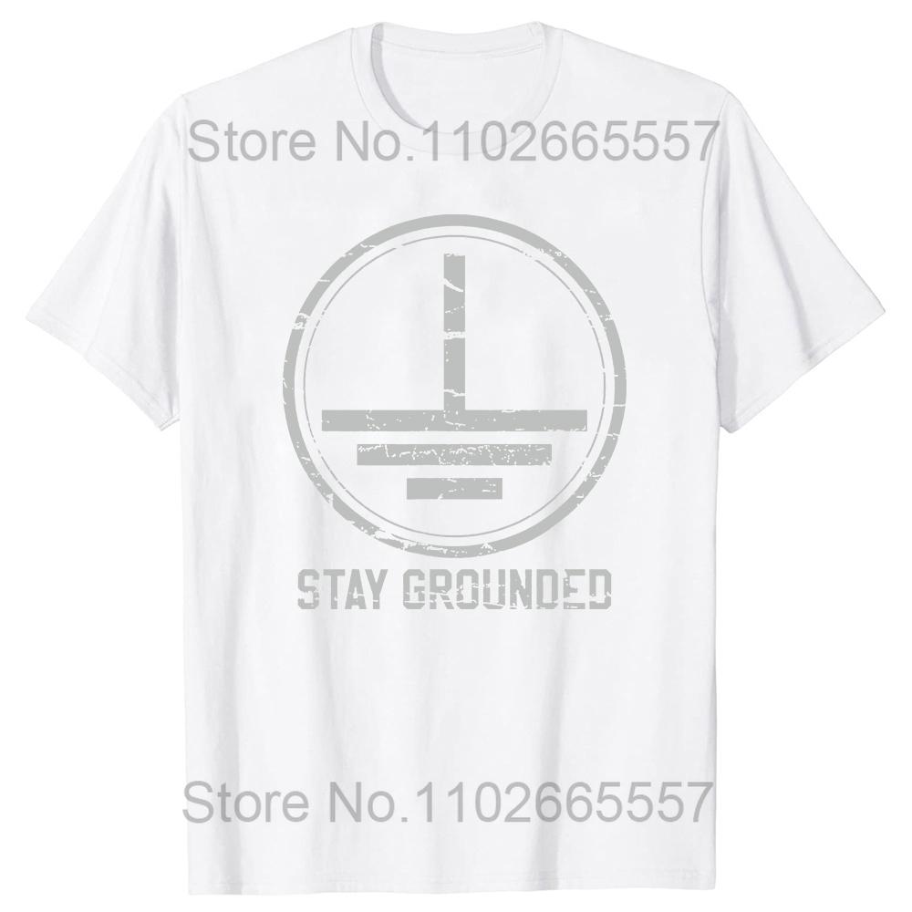 T-shirt Électricien Homme Restez Mis à la Terre Drôle Nerd Ingénieur Cadeau T-shirt Manches Courtes Normales Homme Hauts T-shirts Coton Vêtements Homme