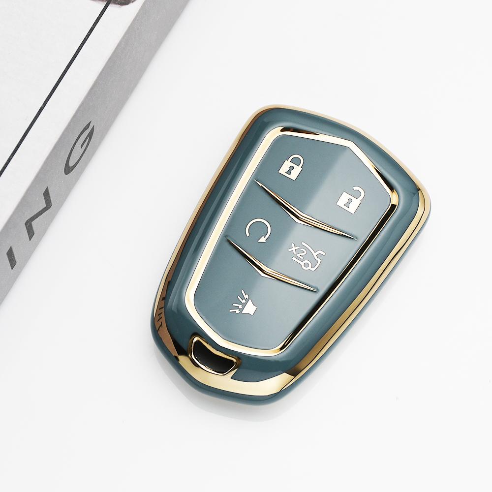 

4/5 Buttons TPU Car Smart Key Cover Case Key Fob Bag For Cadillac ATS CT6 CTS DTS XT5 Escalade ESV SRX STS XTS ELR 2014 - 2018 5 button key cover сірий
