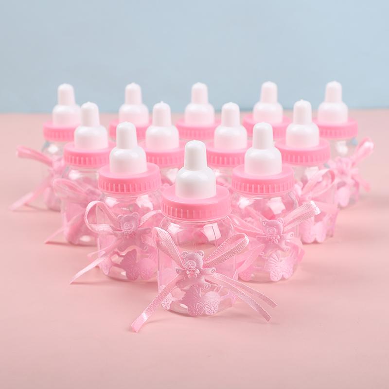 12pcs/set Transparent Feeder Style Candy Bottle Gifts Box Wedding Birthday Baby Shower Boy Girl Newborn Infant Baptism Candy Bag