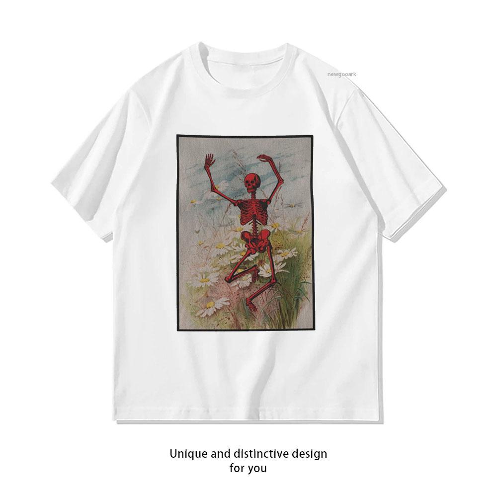 Dancing Skeleton in Sunflowers Shirt Woman Man Summer Cotton Graphic T Shirts Adult Oneck Tops Shortsleev S3XL S