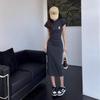 Gray Slim Waisted French-Style Petite Summer Dress