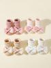 4 Pairs Toddler Socks with Bows, Soft Cotton Cute Ankle Socks for Infants Girls, Fashion Anty-Slip Newborn Baby Socks 0-24 Months