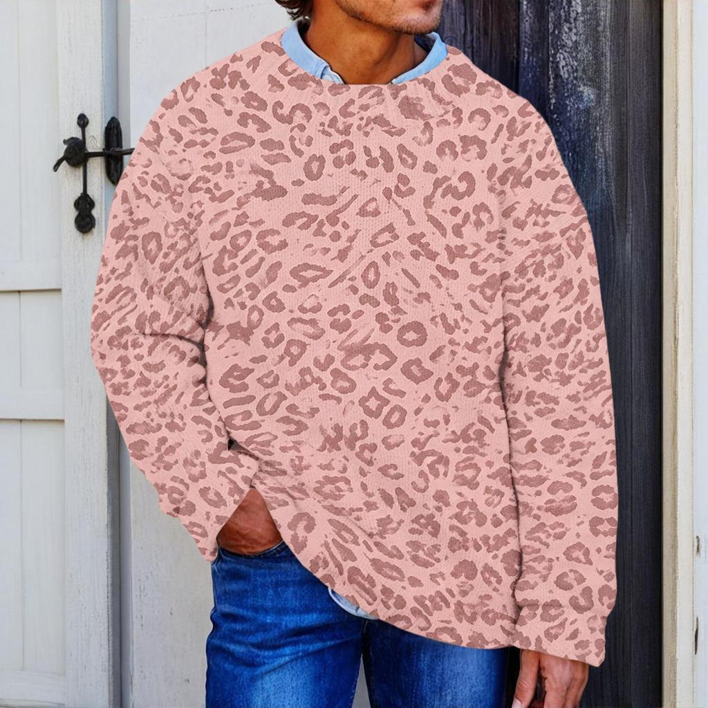 Men's Casual Long Sleeve Button Down Shirt with Leopard Print for Spring and Fall
