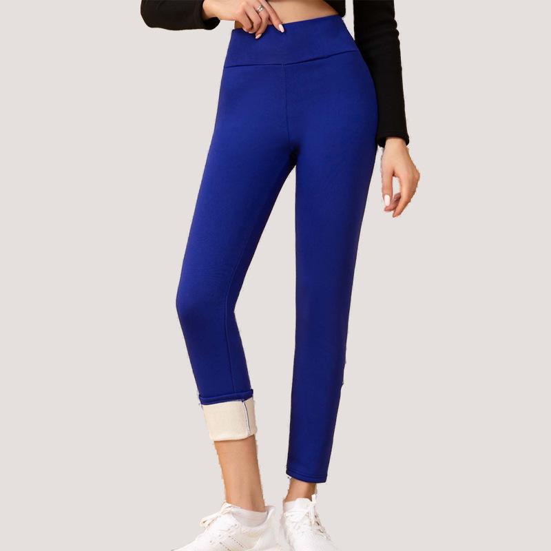 Plus Size Lamb Wool Pocket Leggings - Velvet Lined, Slim-Fit, Mid-Waist Warm Cuffed Pants
