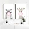 Decorative Painting Animal Bear Deer Blowing Balloon Nordic Animal Blowing Bubble Hanging Painting Wall Picture for Living Room