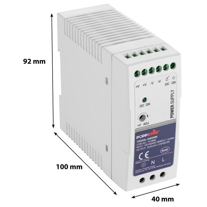 Alimentation din - poppstar - 24v dc - 2,5 a - 60 w - ultra-mince