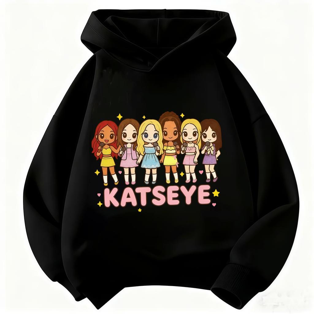 Kinder KATSEYE Cartoonfigur Kapuzenpullover Mädchen Langarm Kapuzenpullover Gruppe Grafik Pullover Kinder Freizeit Streetwear Oberteile