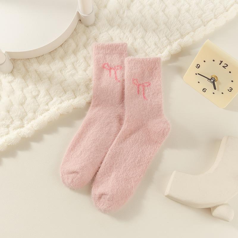 Love Embroidered Mink Velvet Socks Women's Autumn and Winter Medium Tube Socks Thickened Plush Sweet Sleep Floor Confinement Socks