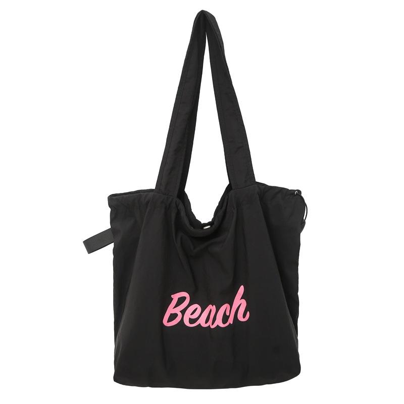 Tasche Damen Alphabet Bedruckte Nylon Schultertasche Lässig Vielseitig Tragbar Kordelzug Große Kapazität Tragetasche