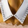 Japanese Style Fake Collar For Shirts Removable Rhinestones Decorated Polyester Fashion Accessory