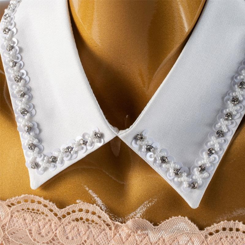 Japanese Style Fake Collar For Shirts Removable Rhinestones Decorated Polyester Fashion Accessory