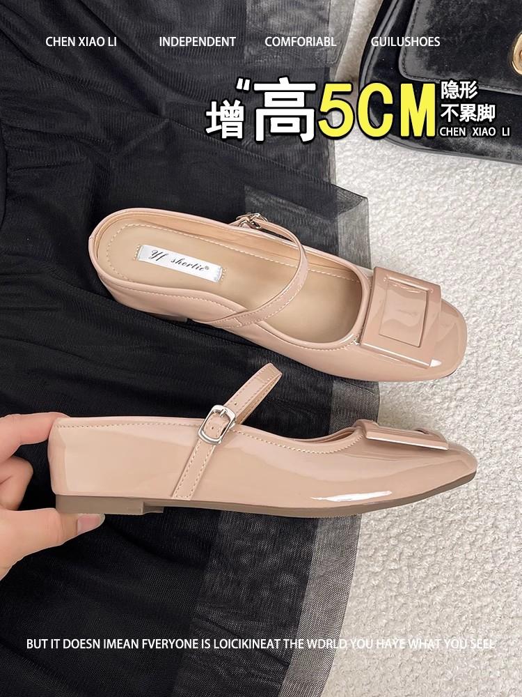 Sheepskin version~ Small man inner height increase 5cm black bag head half drag 2025 summer French Mary Jane sandals women's shoes