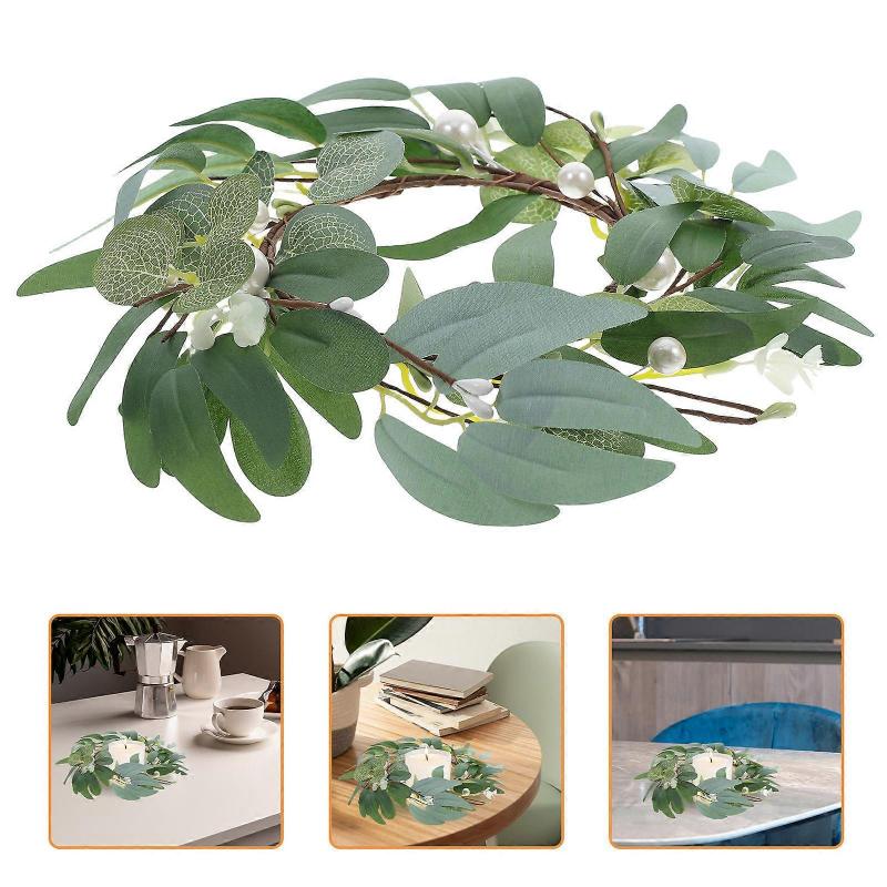Artificial Leaf Candle Wreath for Event Decor Green Rustic Candle Holder