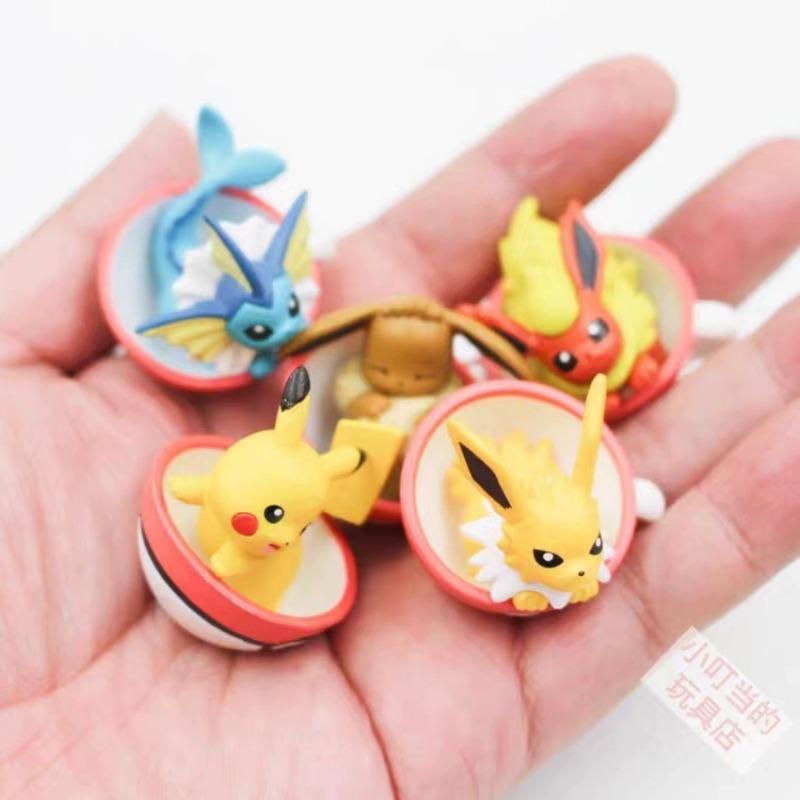 Japanese Gashapon Capsule Toy Pokemon Pikachu in a Teacup Action Figures Pikachu Eevee Poké Ball Model Toys Desktop Decorations