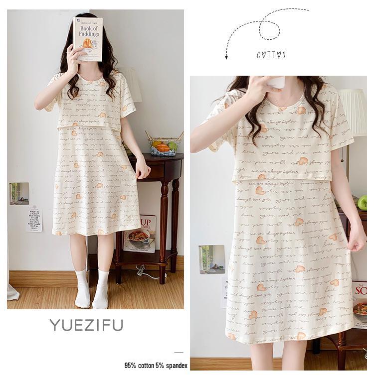 Cotton Nightgown for Pregnant Women: Short Sleeve Postpartum Breastfeeding Dress