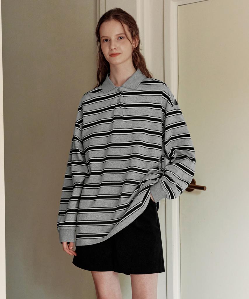 ZEROSTREET [2 Colors] Striped Rugby Collar T-Shirt