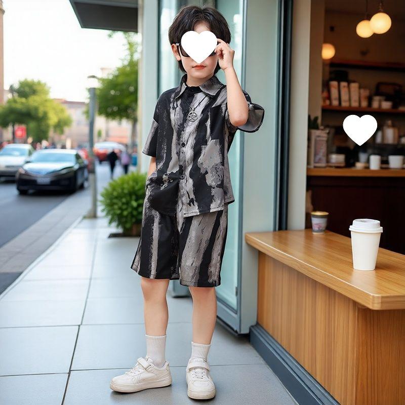 Boys' Ice Silk Cool Streetwear: Trendy Summer Short Sleeve Two-Piece Set