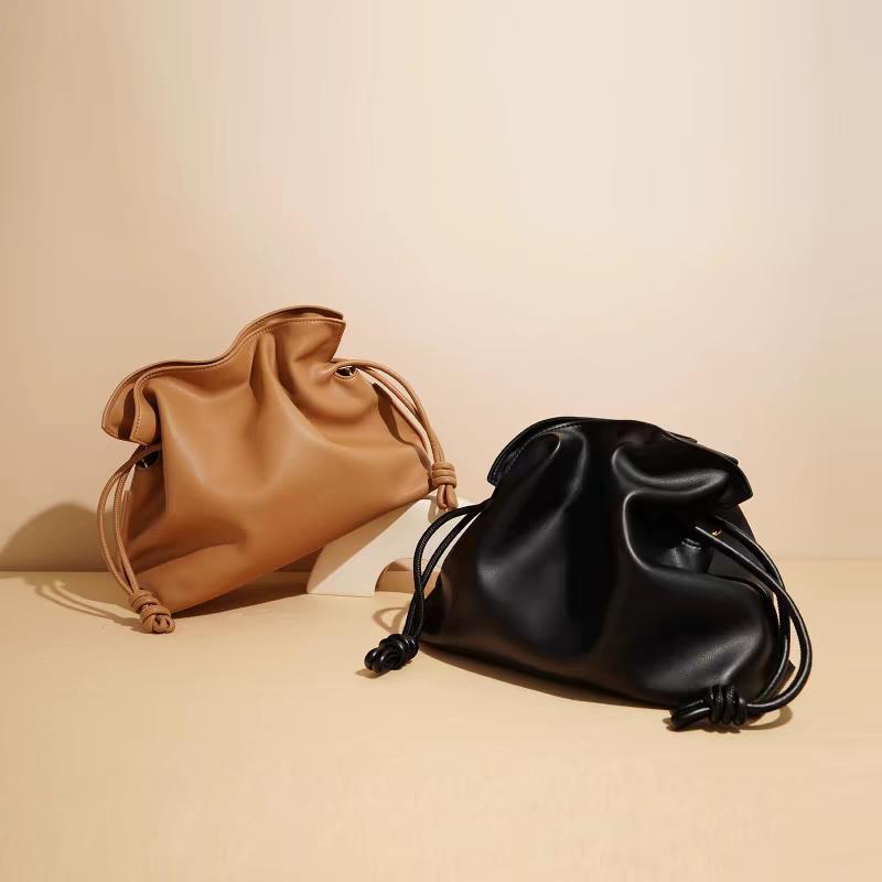Ladies Luxury Bags Csw003 Women's Brand Luxury Drawstring Long Shoulder Bag Crossbody Pleated Design Cowhide Lucky Bag Fashion Clutch Bucket Bag Roomy Bags