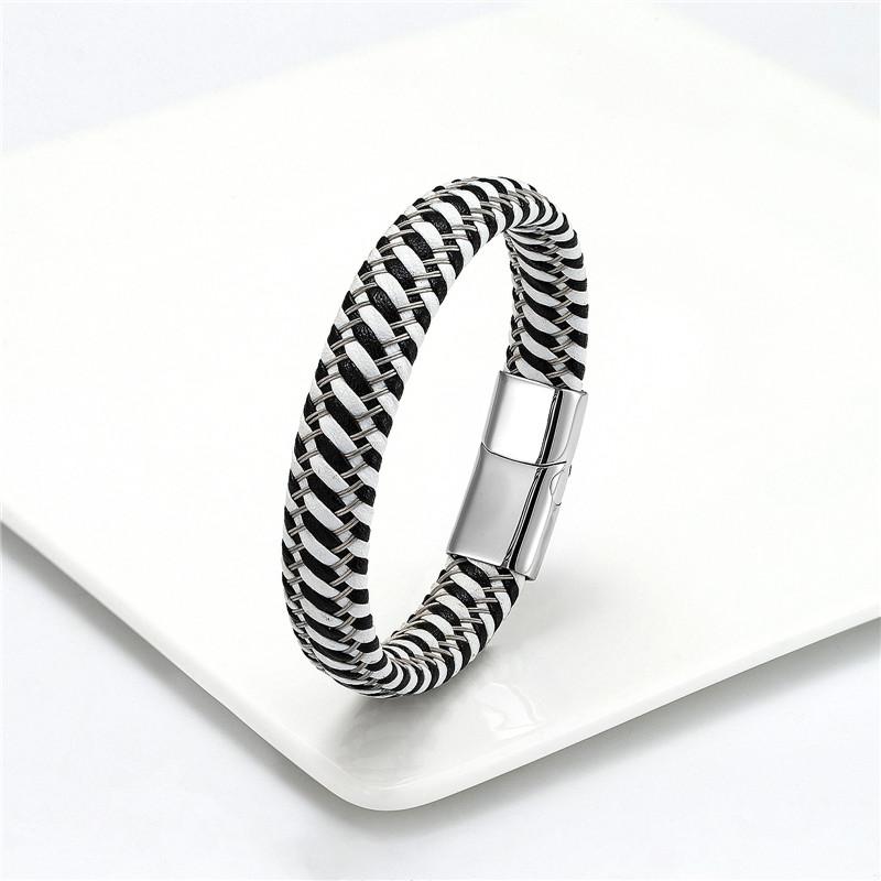 Кожаный плетеный браслет для мужчин из нержавеющей стали, красный кожаный браслет ручной работы, регулируемый black&17cm