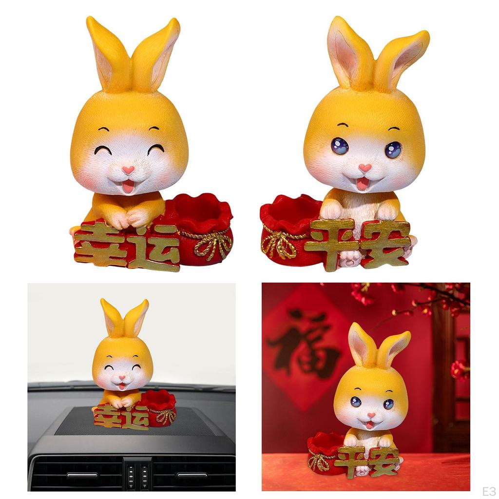 Bobblehead Nodding Rabbit Figurines Sculptures Decoration Handmade Ornament Funny Chinese Year