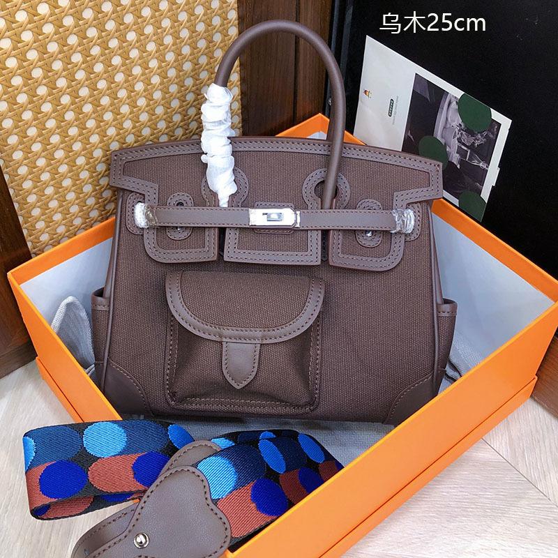 Canvas Leather Portable Pocket Contrasting Color Platinum Bag High Sense Fashion Versatile Single Shoulder Messenger Leather Women's Bag
