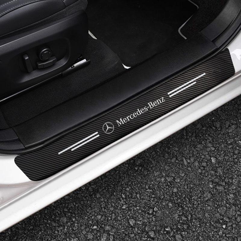 Car Door Sill Scuff Plate Decor Carbon Fiber Stickers For Mercedes Benz A B C E S Class CLA CLS SLK GLA GLC GLB GLK AMG W204 W20