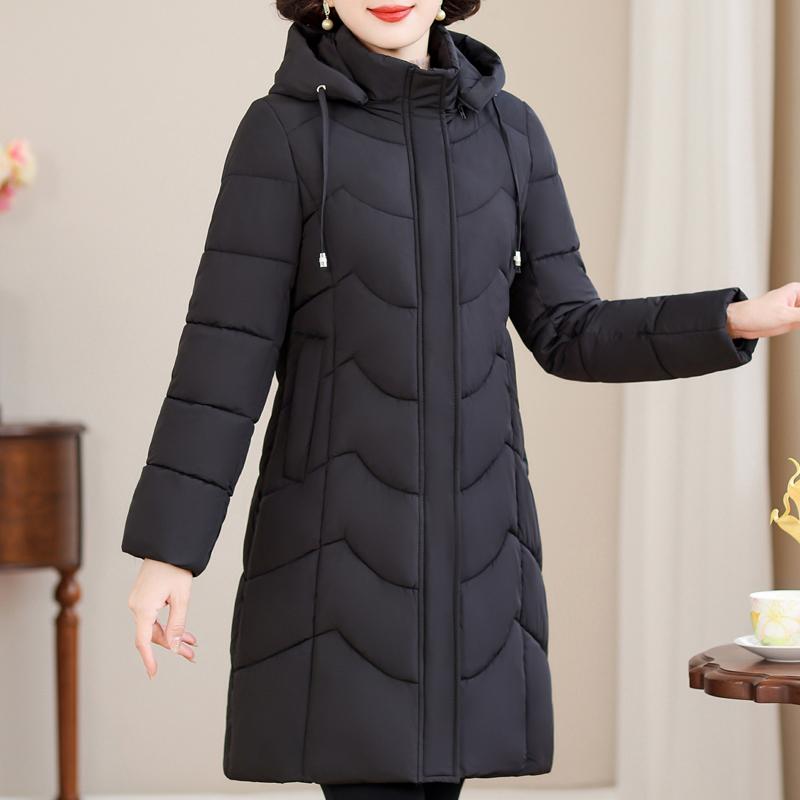 Casacos Longos Femininos de Meia-Idade Parkas de Inverno com Capuz Elegantes Soltos Grossos Quentes Tamanho Plus Agasalhos Jaquetas Femininas