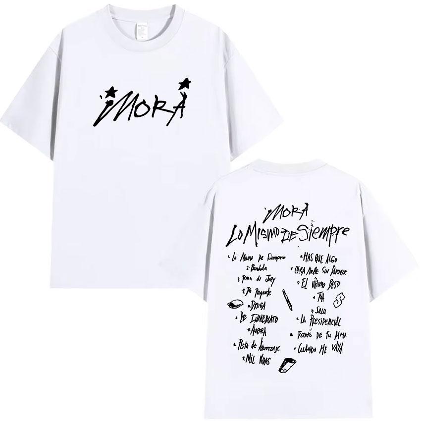 New Rapper Mora Lo Mismo De Siempre 2025 Album Letter Graphic T Shirt Men Women Summer O-Neck Cotton Short Sleeve T-Shirt Street