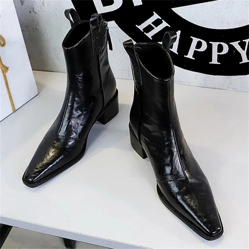 Designer Punk Vintage Pointed Toe Women Ankle Boots Autumn Winter Zipper Shoes Fashion Square Heel