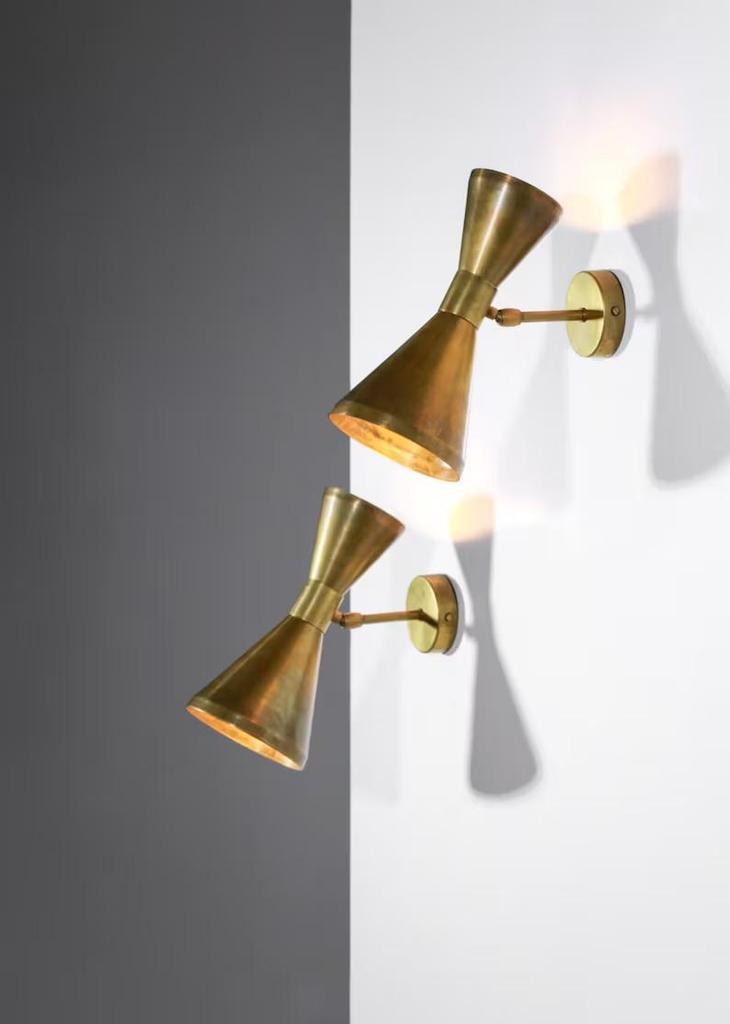 Pair Italian Solid Brass Diabolo Wall Sconces: Contemporary Lighting