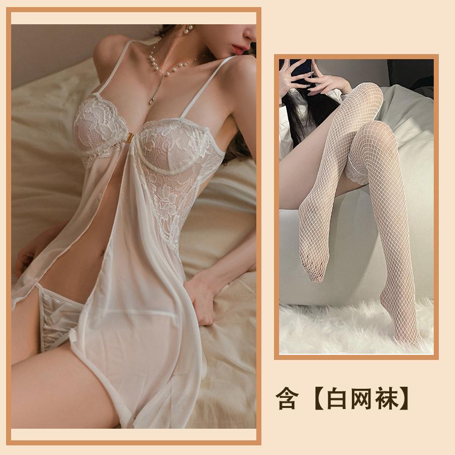 Sexy with Steel Tray Lace Seduction Pajamas Sexy Gathering Front Split Pajamas Women Hot Uniform Women