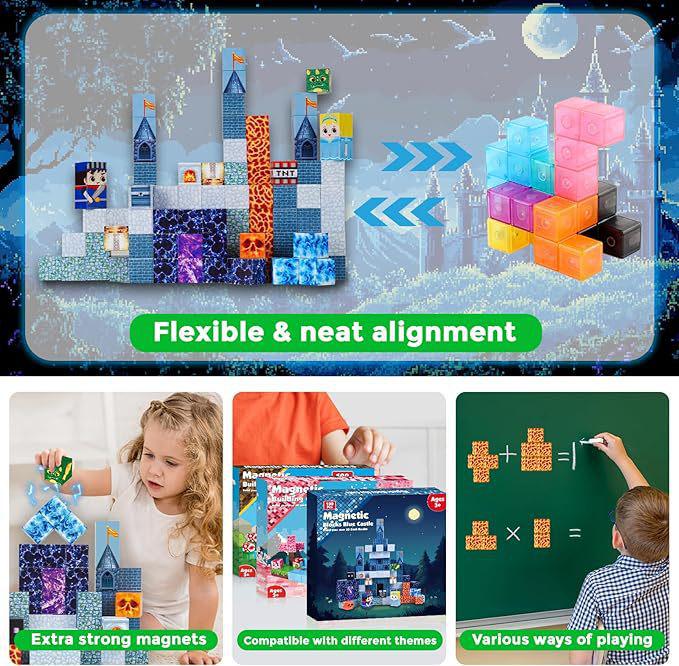 Blue Castle Magnetic Cube Building Blocks - 3D Educational Montessori Toy