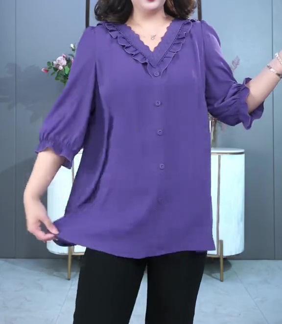 

Летняя шифоновая блузка большого размера с оборками для женщин, стройнящая 3XL for 160-180 jin фиолетовый