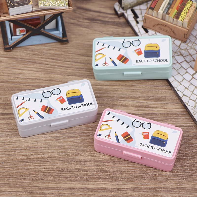 Dollhouse Miniature Stationery Pencil Case School Stationery Box Desk Ornaments Model Toys For Doll House Accessories