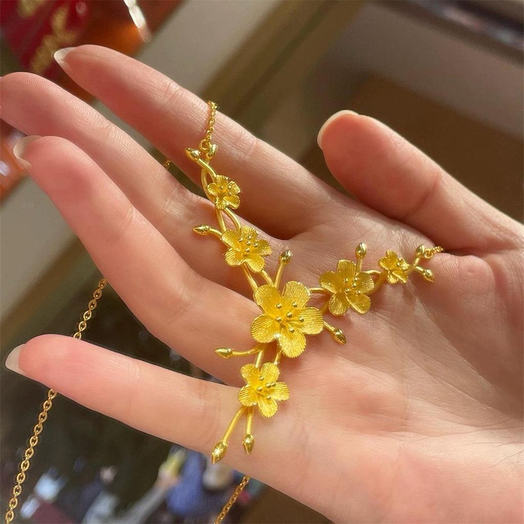 Shajin Blühende Halskette: Damenanhänger aus simuliertem Gold, luxuriöser High-End-Hochzeitschmuck.