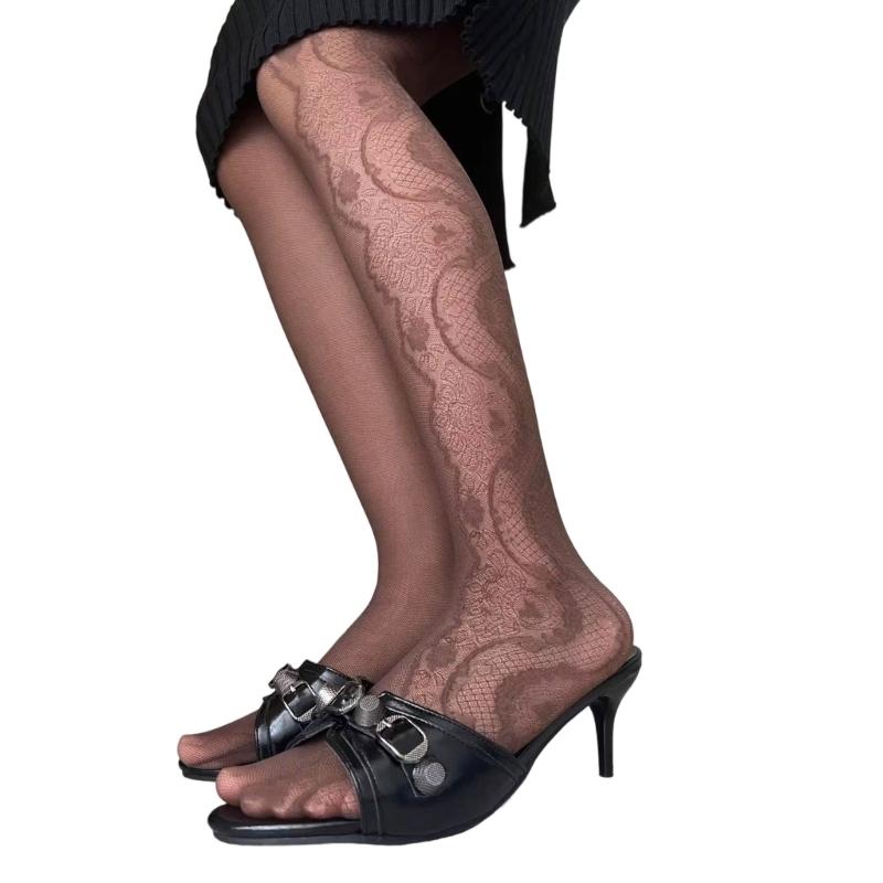 Artistic Flower Pattern Hosiery Breathable Nylon Stockings With Reinforced Toe Pantyhose For Prom Occasion