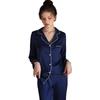 Fashion Ice Silk Pajamas Women'S Simple Solid Color High-End Long-Sleeved Loungewear Set