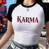 Women's Sexy Short Sleeve Tshirt Spring Summer Crew Neck Cropped T Shirt Y2K Style Crop Tops with Letter KARMA Print Clothes