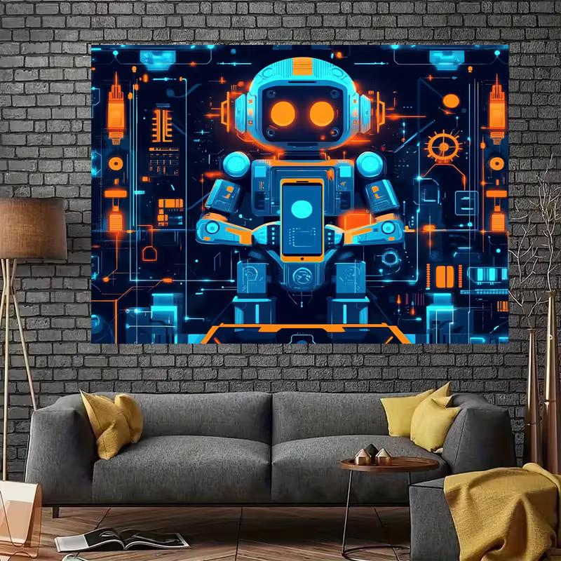 Cartoon Robot Tech Backdrop, Kids STEM & Robotics Photography Background