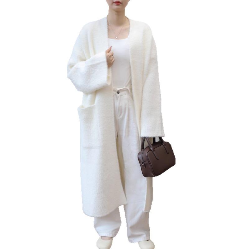 Imitation mink velvet knitted cardigan women's autumn and winter long temperament loose lazy style sweater jacket commuter style