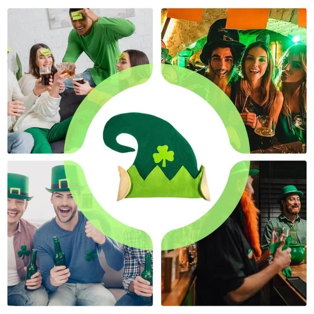 Print Shamrock Elves Hat Green Lucky Clover Hat New St. Patrick's Day Hat  Adults Kids