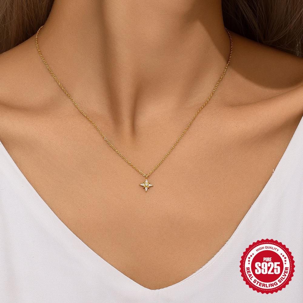 Colier cu Pandantiv Lanț Claviculă Octagram cu Element Zirconiu Tetragonal Wind Star