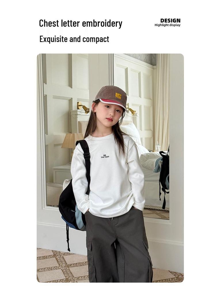 YOJIA Girls' Fleece-Lined Long-Sleeve T-Shirt: Winter 2025 Fashionable Base Layer for Big Kids