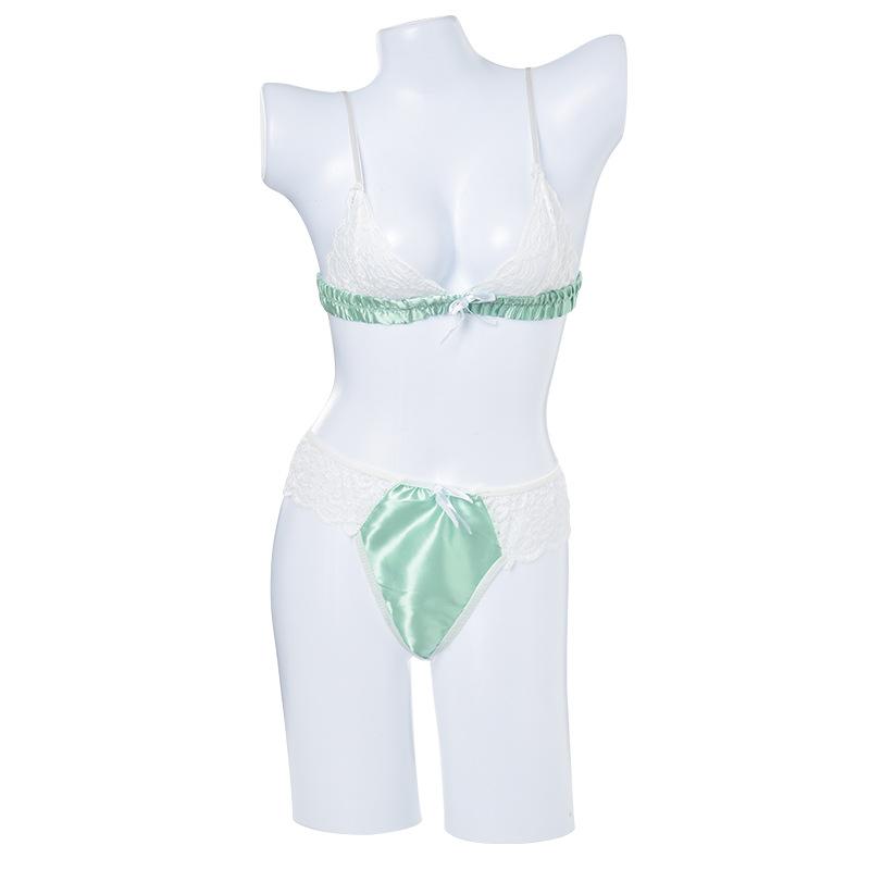 Sissy Lingerie Set Gay Men’S Lace Satin Bra And Thong Underwear Floral Crossdressing Nightwear Girly Bikini Roleplay Outfits