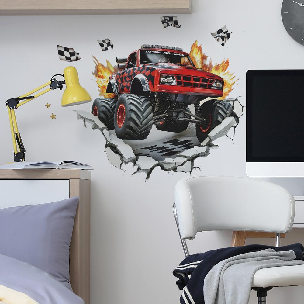 Flaming Off-Road Vehicle Wall Sticker Self-Adhesive Removable for Bedroom Living Room Background Home Decor
