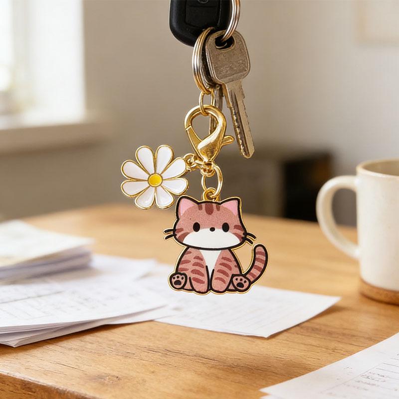 1/8pcs Cat & Daisy Cute Keychain Cartoon Handbag Pendants for Women Girls Key Ring Bag Charm