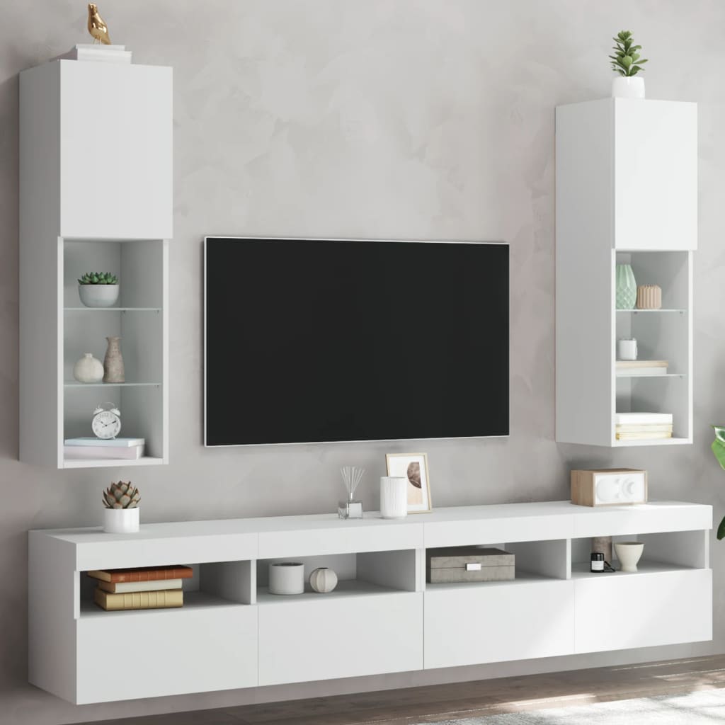 Vidaxl TV-kasten, Met LED, 2 Stuks, Wit, 30,5X30X102 Cm