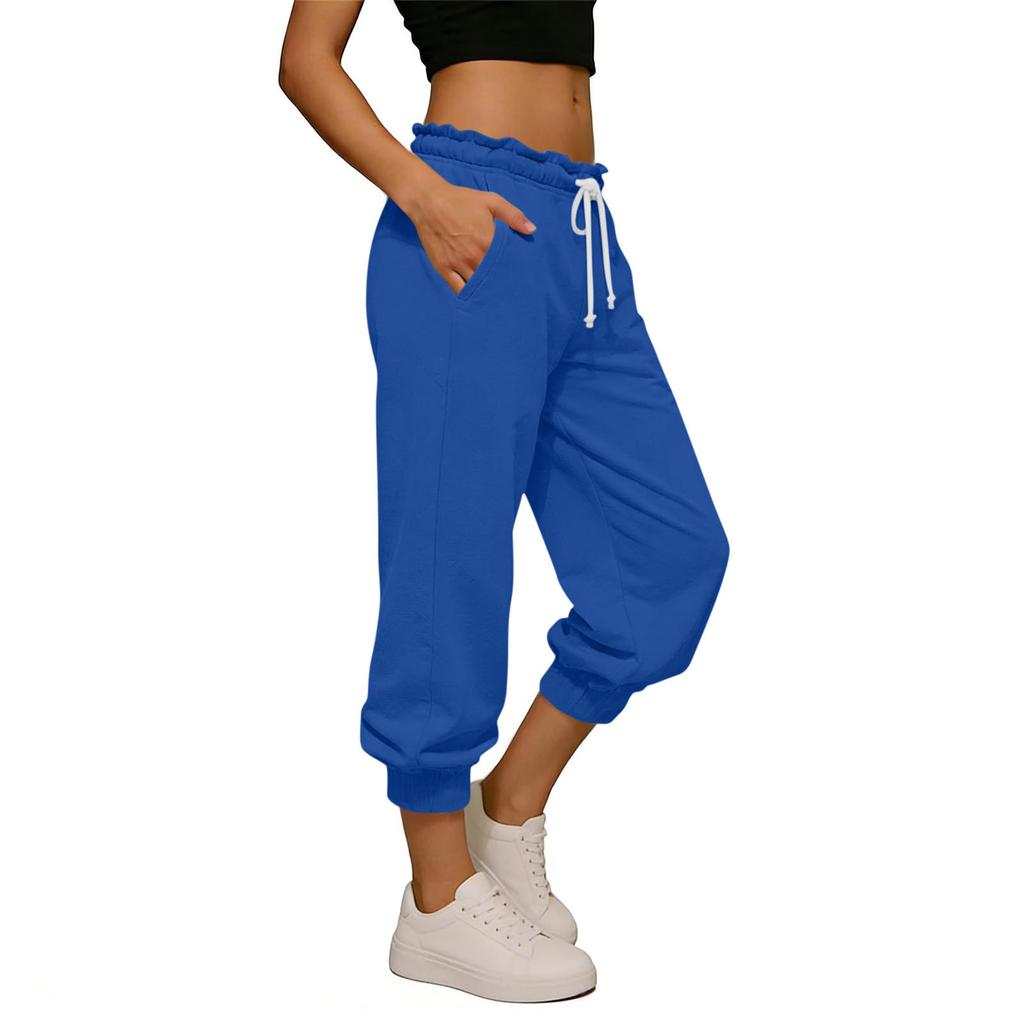 Women's High-Waisted Drawstring Cuffed Casual Pants: -Color, Loose-Fit Sweatpants