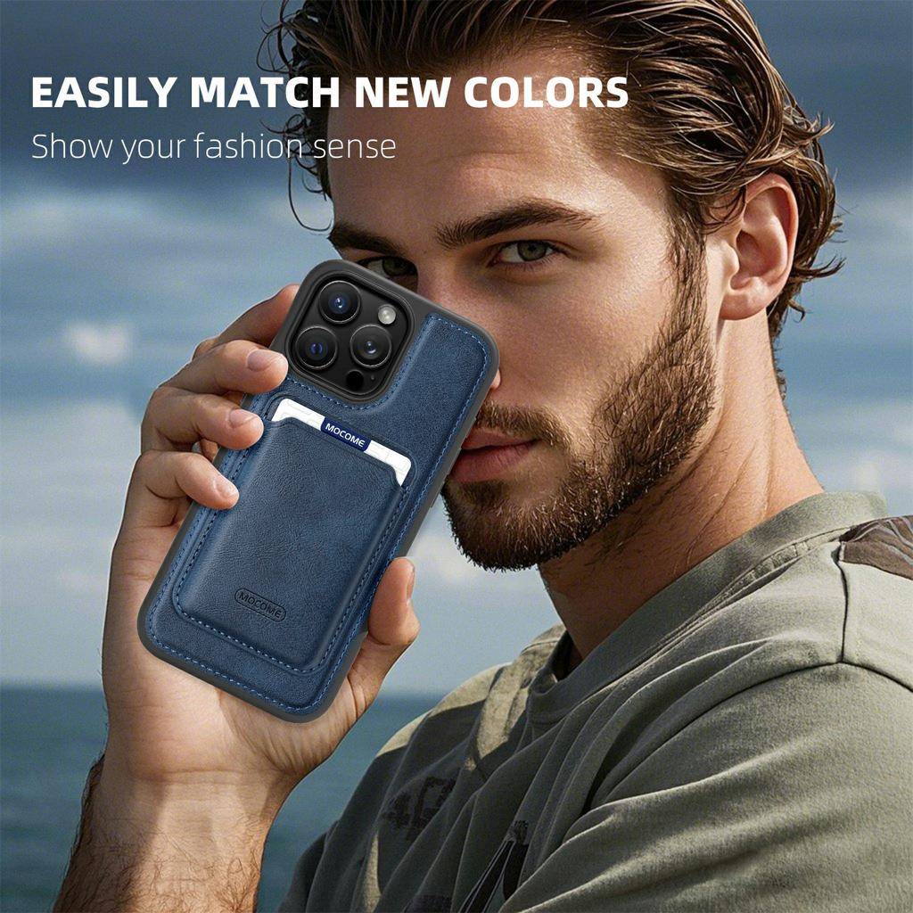 Für iPhone 16 Pro Magnetische Hülle mit abnehmbarem Kartenhalter TPU + PU-Leder Handy-Rückabdeckung